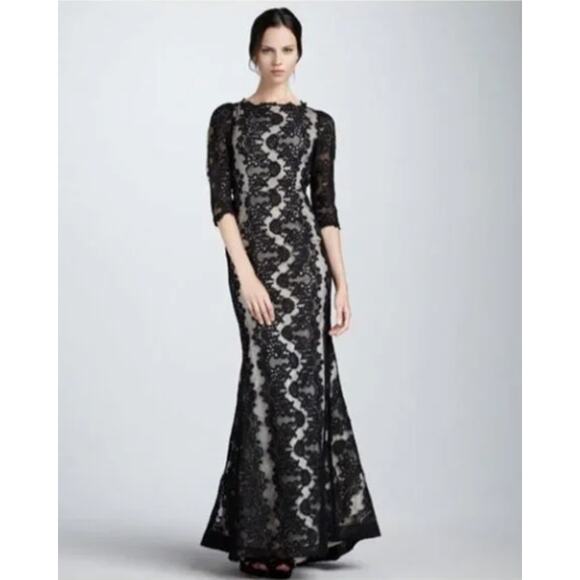 Alice + Olivia Jae Lace Open Back Maxi Dress Gown Black Mermaid Cocktail Size 8 - Picture 1 of 16